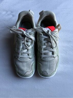 Nike Jordan Women’s Low-Top Sneakers in Light Gray, Pale Green and Bright Red
